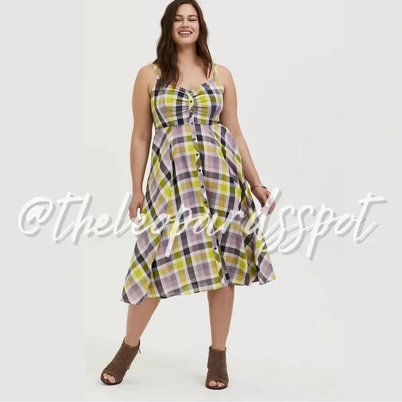 torrid green plaid dress Plus Size - Mini Challis High-Low Shirt Dress